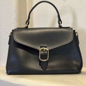 Black Vegan Leather Satchel with Gold Hardware